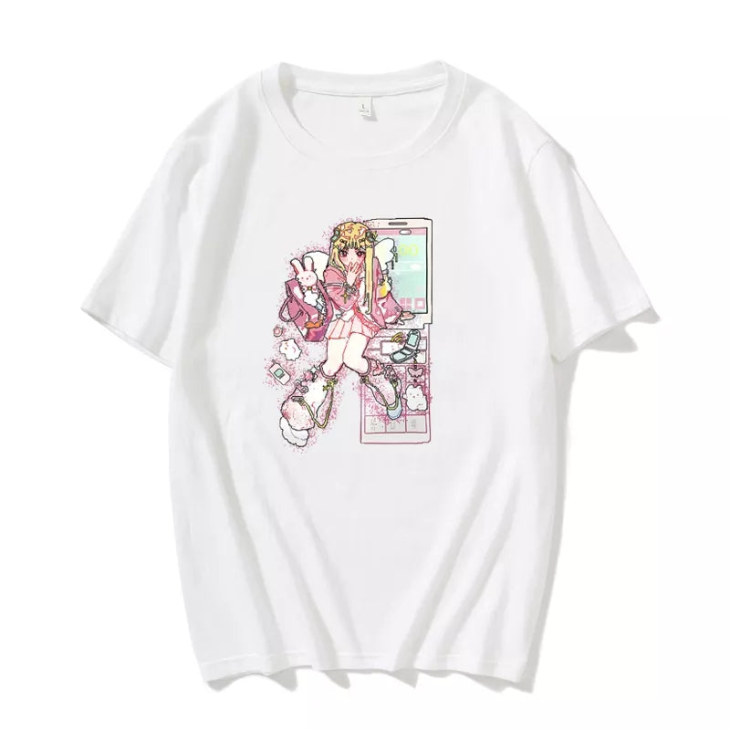 Japanese Fairy Anime Print Short Sleeve T-shirt