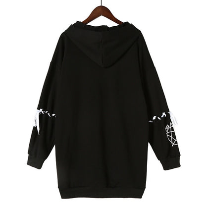 Cute Rabbit Evil Pentagon Lace Up Long Sleeve Hoodie Oversize Sweater Sweatshirt Pullover Jumper E-Girl Kawaii Korean Japanese Harajuku Streetwear