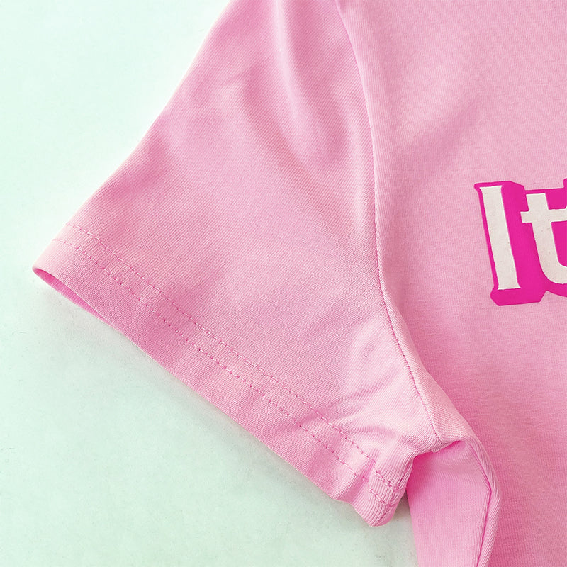 Cute It’s Not Me Pink Letter Crop Top Short Sleeve Shirt Tee T-shirt E-Girl Kawaii Korean Japanese Harajuku Chinese Retro Streetwear Aesthetic