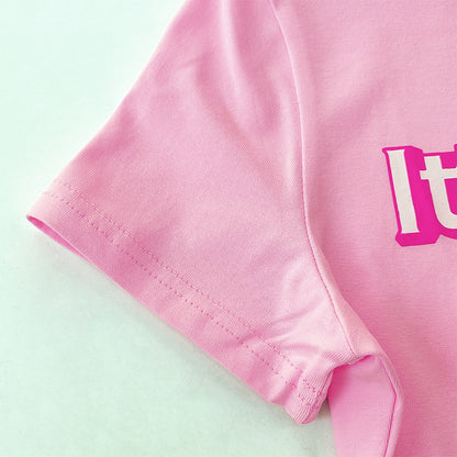 Cute It’s Not Me Pink Letter Crop Top Short Sleeve Shirt Tee T-shirt E-Girl Kawaii Korean Japanese Harajuku Chinese Retro Streetwear Aesthetic