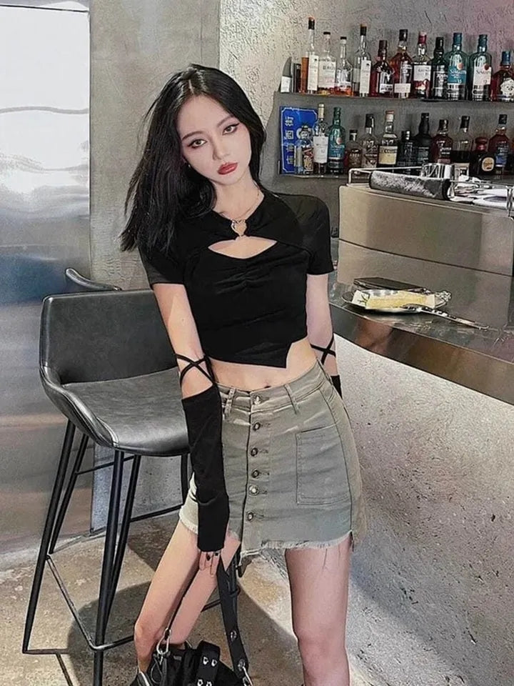 Heart Hollow Out Short Sleeve Shirt