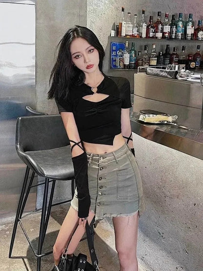 Heart Hollow Out Short Sleeve Shirt