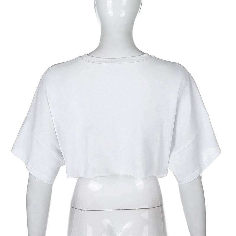 White Loose Cropped Short Sleeve Shirt