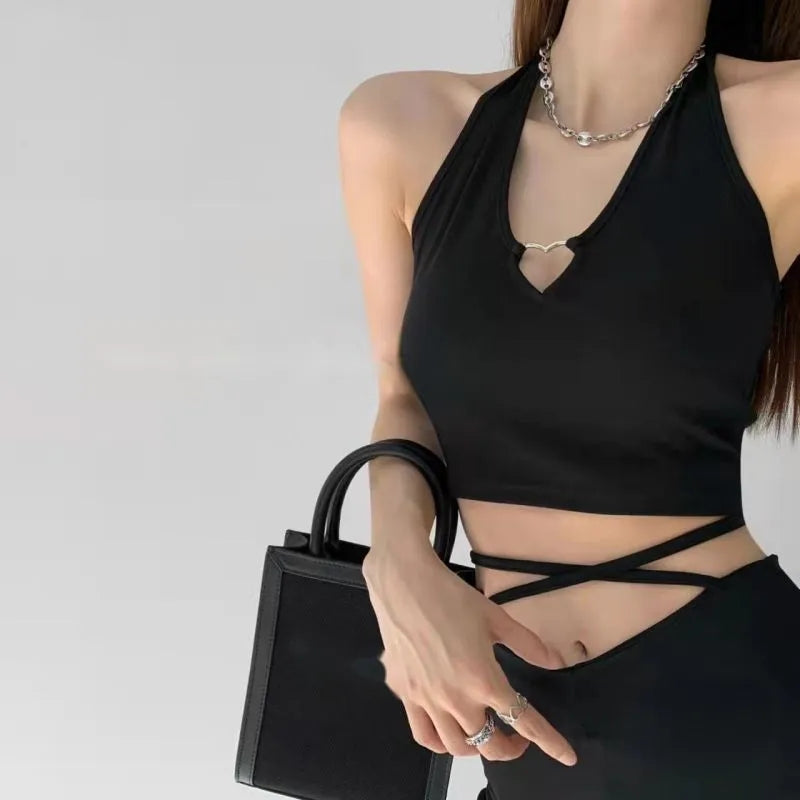 Heart Hollow Out V Neck Halter Top