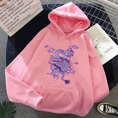 Cute Dragon Embroidery Cartoon Sweater Pullover Hoodie Knit Long Sleeve Sweatshirt E-Girl Kawaii Korean Japanese Harajuku Retro Streetwear Aesthetic