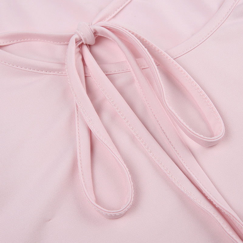 Sweet Lace Up Slash Neck Long Sleeve Shirt