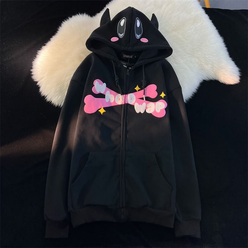 3D Pink Japanese Anime Print Long Sleeve Hoodie