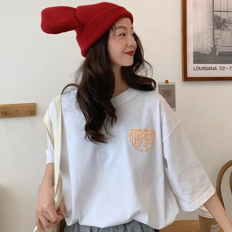 Pastel Retro 90s Vintage Cartoon Print Three Quarter Short Sleeve Tee Shirt T-shirt Top Causal E-Girl Kawaii Korean Japanese Harajuku Streetwear