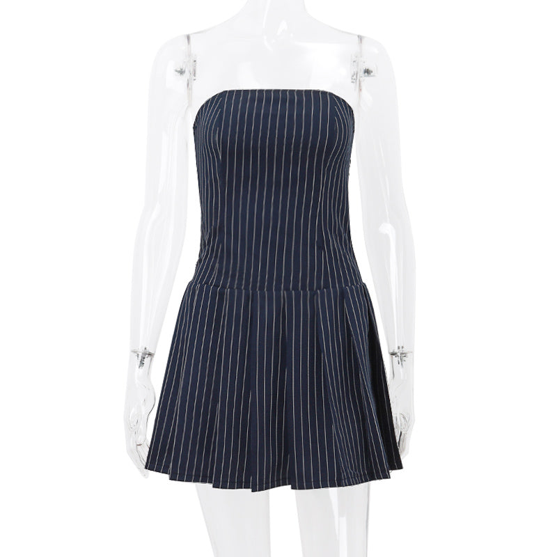 Striped A-Line Pleated Dress