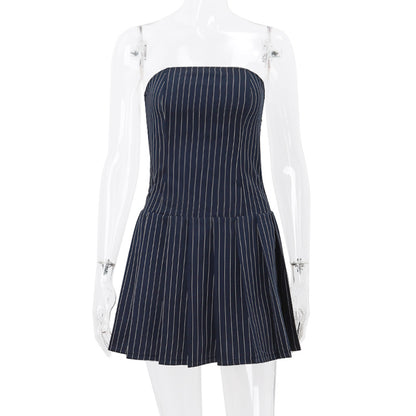 Striped A-Line Pleated Dress