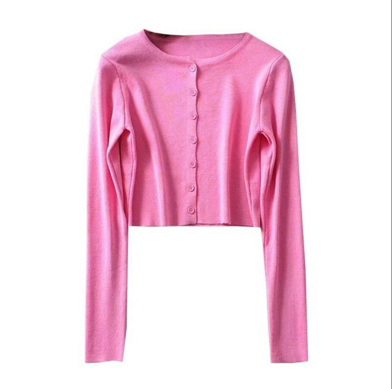 Cute Vintage O Neck Button Down Knit Cardigan Crop Top Sweater Sweatshirt Pullover Jumper E-Girl Kawaii Korean Japanese Harajuku Streetwear