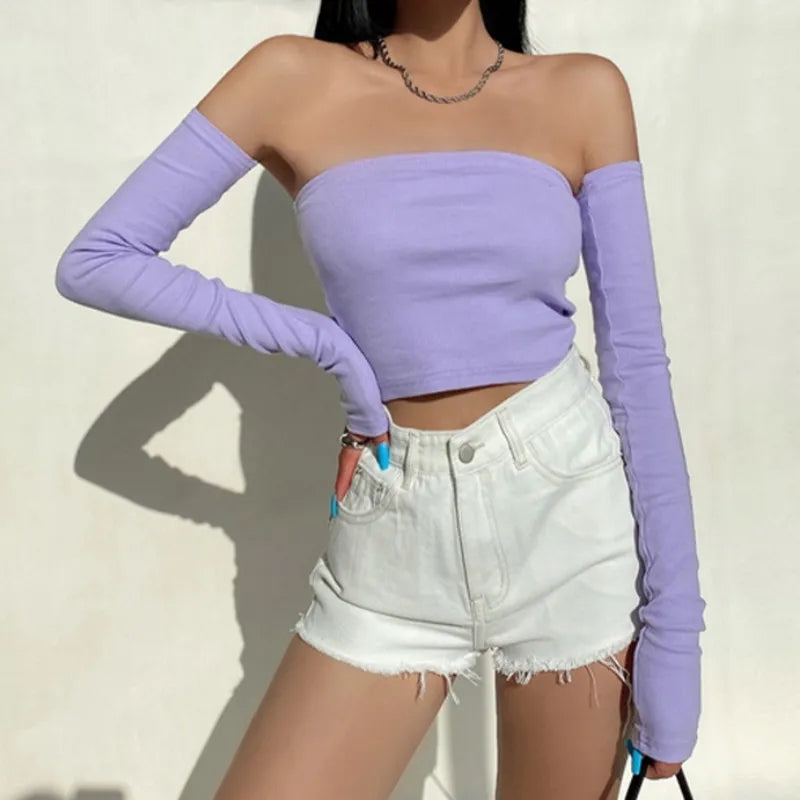 Solid Tube Top With Long Sleeves