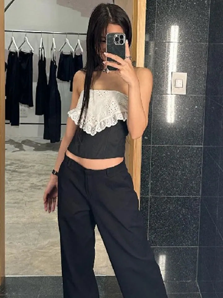 Black & Lace Patchwork Tube Top