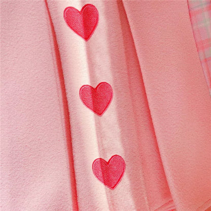 Pink Heart Plaid High Waisted Tennis Skirt Aesthetic Casual E-Girl Kawaii Korean Japanese Harajuku