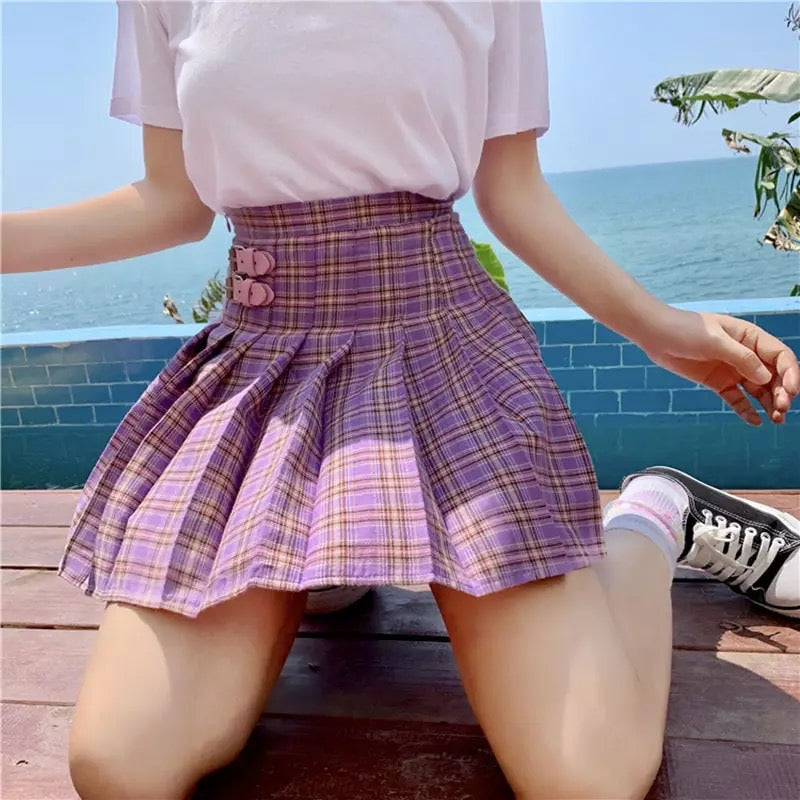 Cute Preppy Purple Plaid High Waisted Mini Skirt Summer Casual School Girl E-Girl Kawaii Korean Japanese Harajuku Streetwear