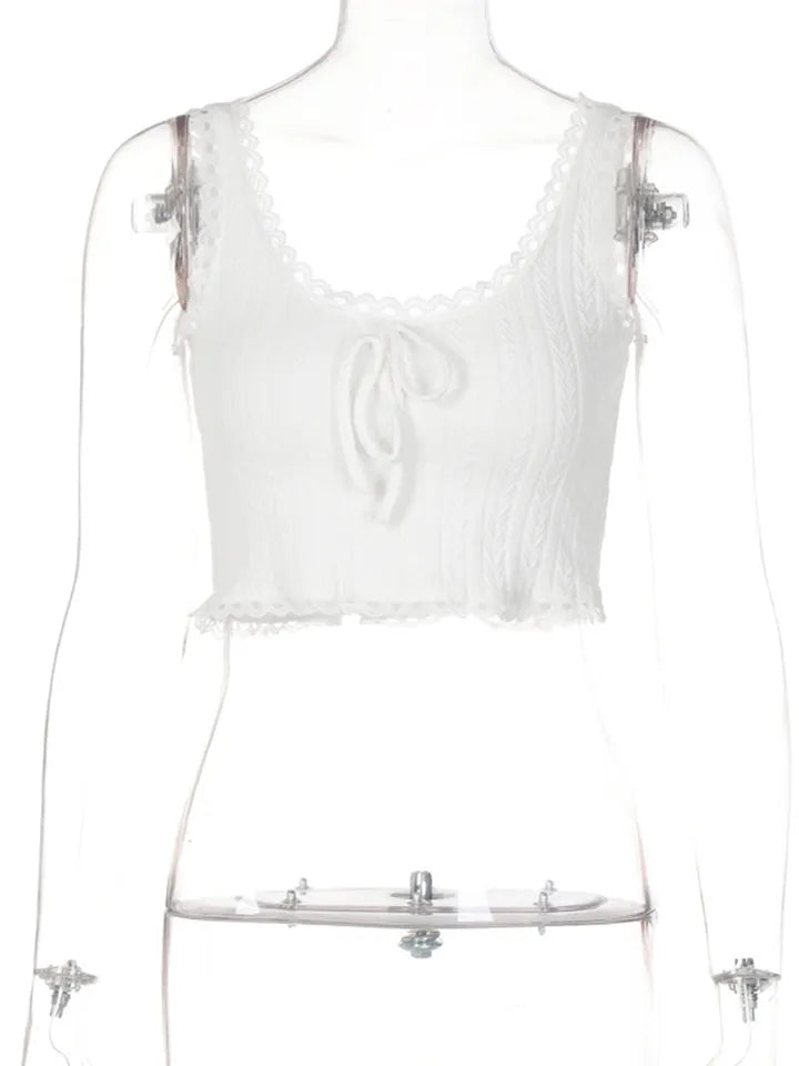 Lace Patchwork Bow Tank Top