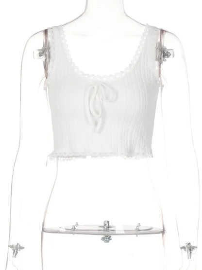 Lace Patchwork Bow Tank Top