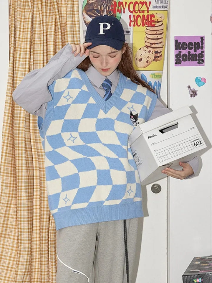 Japanese Anime Checkered Vest Sweater