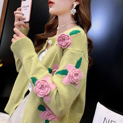 Rose Embroidery Button Up Cardigan