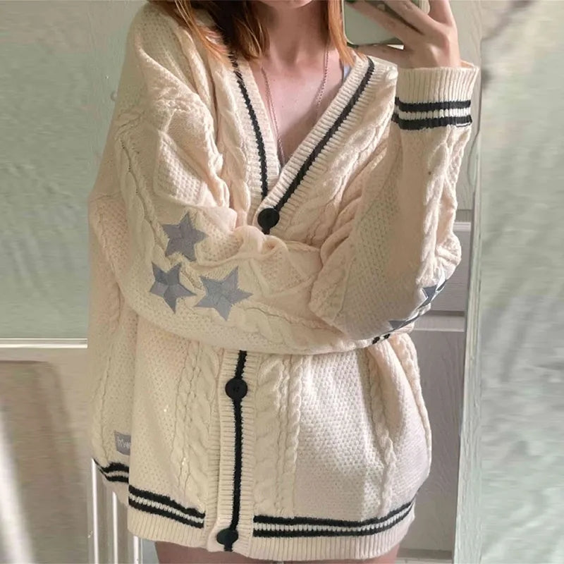 Preppy Star Print V Neck Sweater