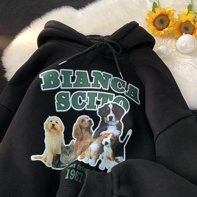 Dog Print Long Sleeve Hoodie