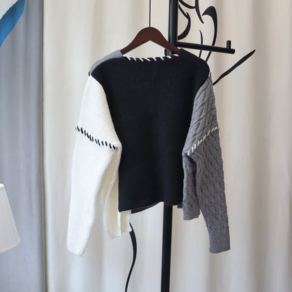 Grey Heart V Neck Patchwork Cardigan