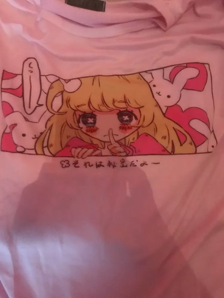 Cute Pink Anime Girl Cartoon Graphic Casual Short Sleeve Shirt Tee T-shirt E-Girl Kawaii Korean Japanese Harajuku Chinese Retro Streetwear Aesthetic