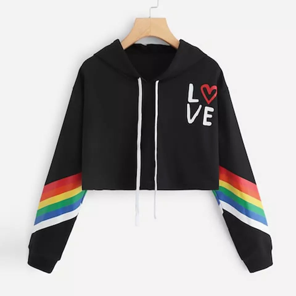 Love Letter Rainbow LGBT Cropped Hoodie Sweatshirt Pullover Long Sleeve Tee Shirt T-shirt Top E-Girl Kawaii Korean Japanese Harajuku Streetwear