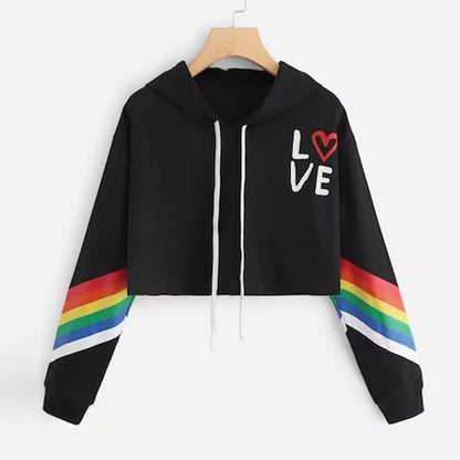 Love Letter Rainbow LGBT Cropped Hoodie Sweatshirt Pullover Long Sleeve Tee Shirt T-shirt Top E-Girl Kawaii Korean Japanese Harajuku Streetwear