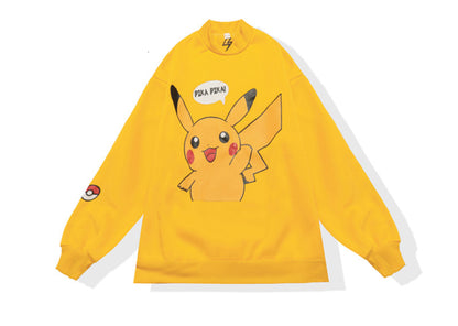 Cute Pikachu Cartoon Oversized Sweater Turtleneck Long Sleeve Shirt Pullover Hoodie Sweatshirt E-Girl Kawaii Korean Japanese Harajuku Retro Streetwear