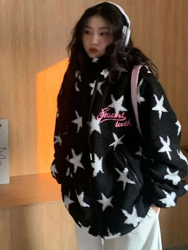 Star Print Pink Zipper Jacket