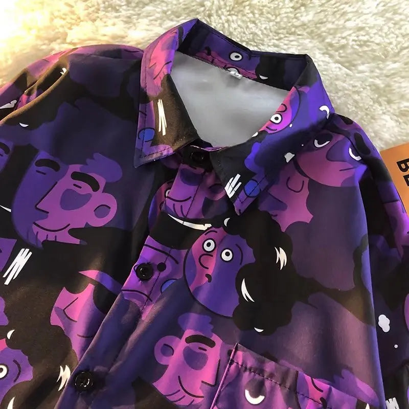 Purple People Graphic Print Short Sleeve Shirt