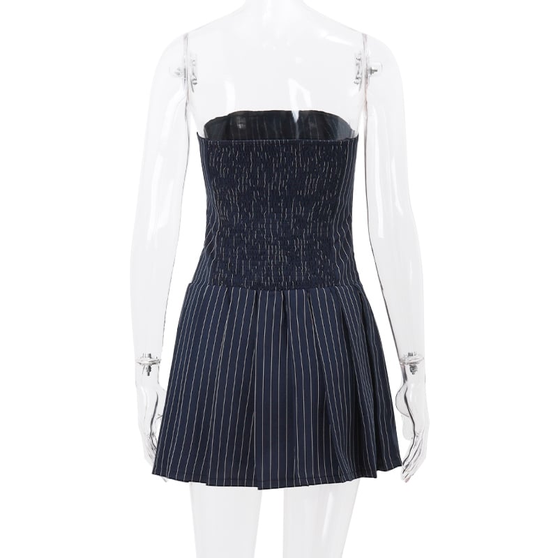 Striped A-Line Pleated Dress