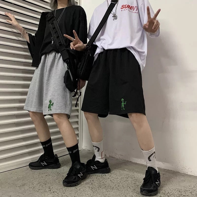 Cute Alien Casual Loose Boyfriend Bike Jogger Shorts Goth Punk E-Girl Kawaii Korean Japanese Harajuku Chinese Retro Streetwear Aesthetic