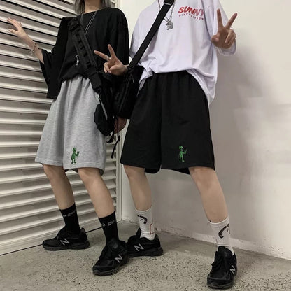 Cute Alien Casual Loose Boyfriend Bike Jogger Shorts Goth Punk E-Girl Kawaii Korean Japanese Harajuku Chinese Retro Streetwear Aesthetic