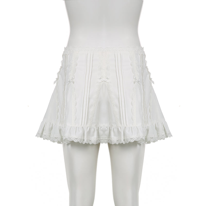 White Fairy Bow Ruffle A-Line Skirt