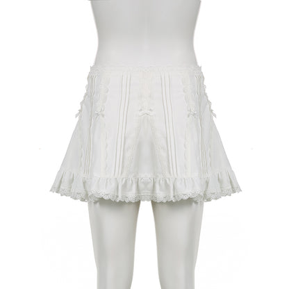 White Fairy Bow Ruffle A-Line Skirt