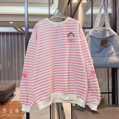 Pink Chocolate Stripe Oversized Long Sleeve Sweater
