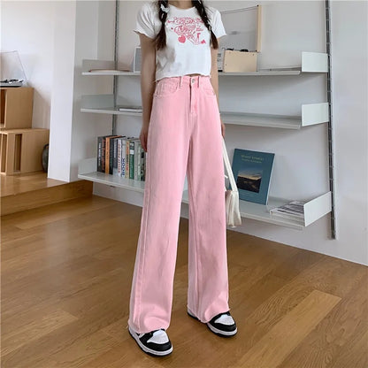 Pink Peach Embroidery Denim Pants