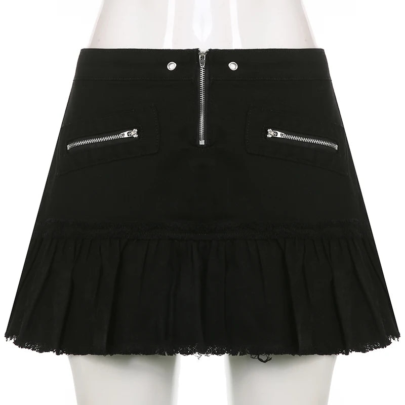 Black Denim Pleated Skirt