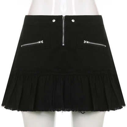 Black Denim Pleated Skirt