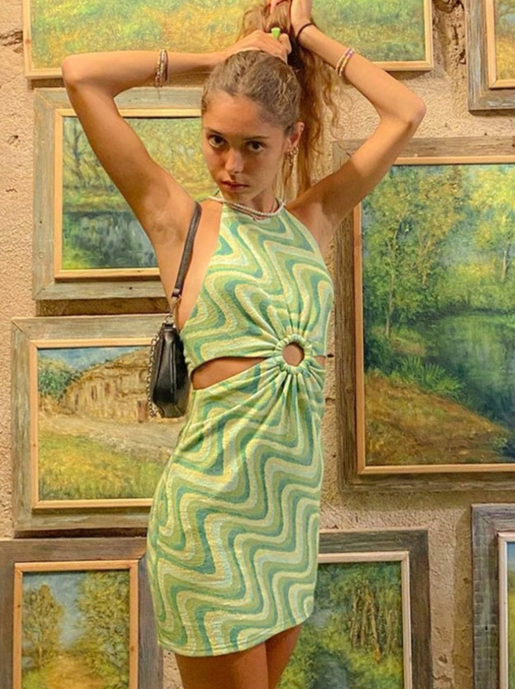 Green Swirl Pattern Mini Dress