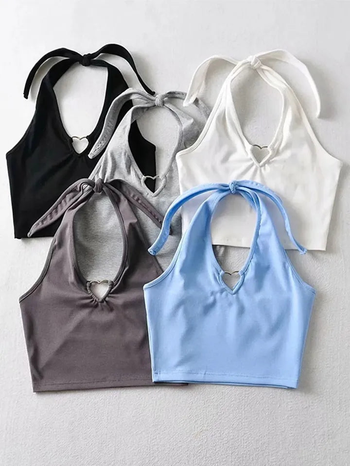 Heart Hollow Out V Neck Halter Top