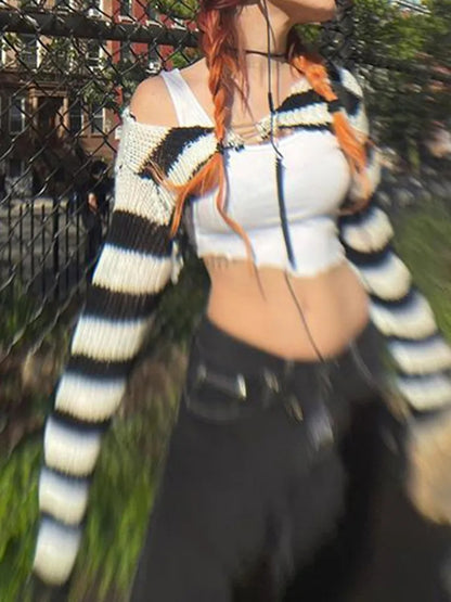 Black & White Crochet Long Sleeve Shrug