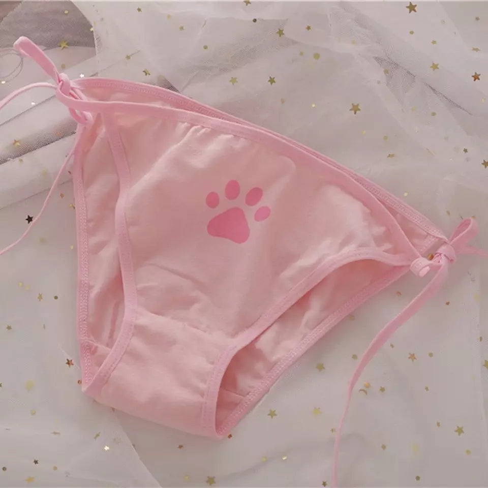 Cute Cat Claw Paw Print Anime Girl Low Waist Cotton Strap Underwear Lingerie Panties Aesthetic Casual Summer E-Girl Kawaii Korean Japanese Harajuku