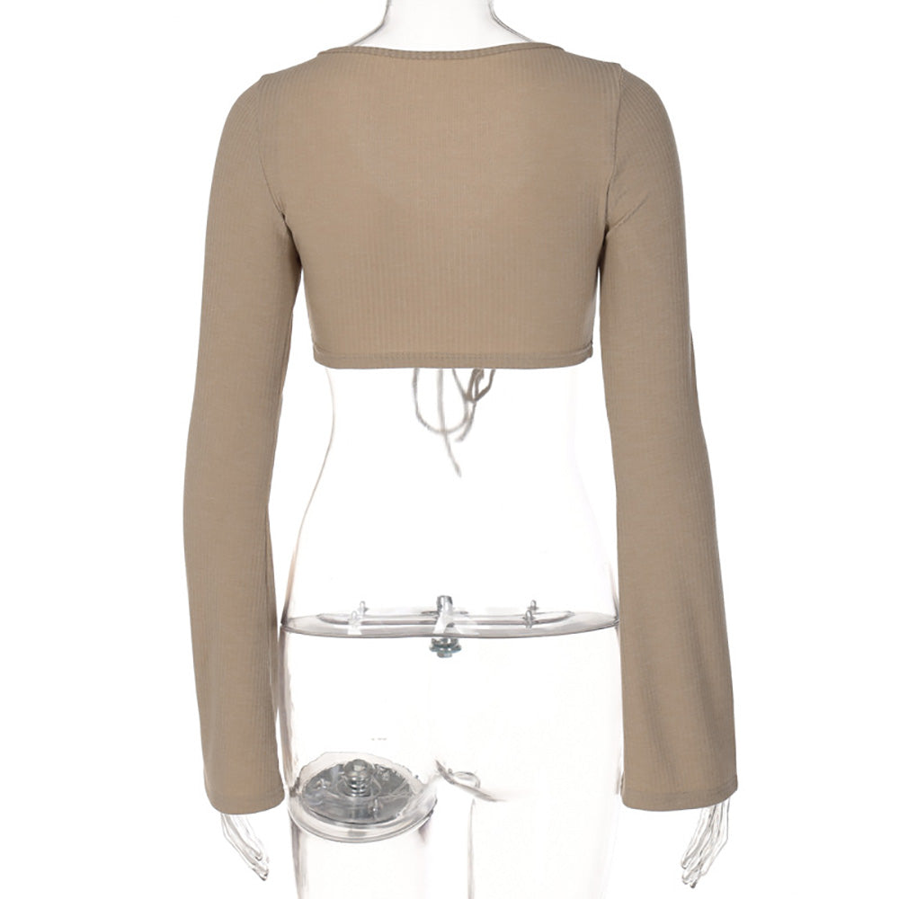 Brown Ruched Bandage Flare Crop Top