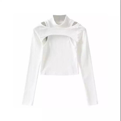 Cute 2pcs K-pop Black White Hollow Knit Long Sleeve Shirt Crop Top Fitness Streetwear Summer Aesthetic Casual E-Girl Kawaii Korean Japanese Harajuku