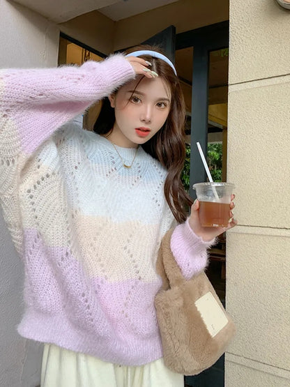 Pink Ombre Hollow Out Sweater