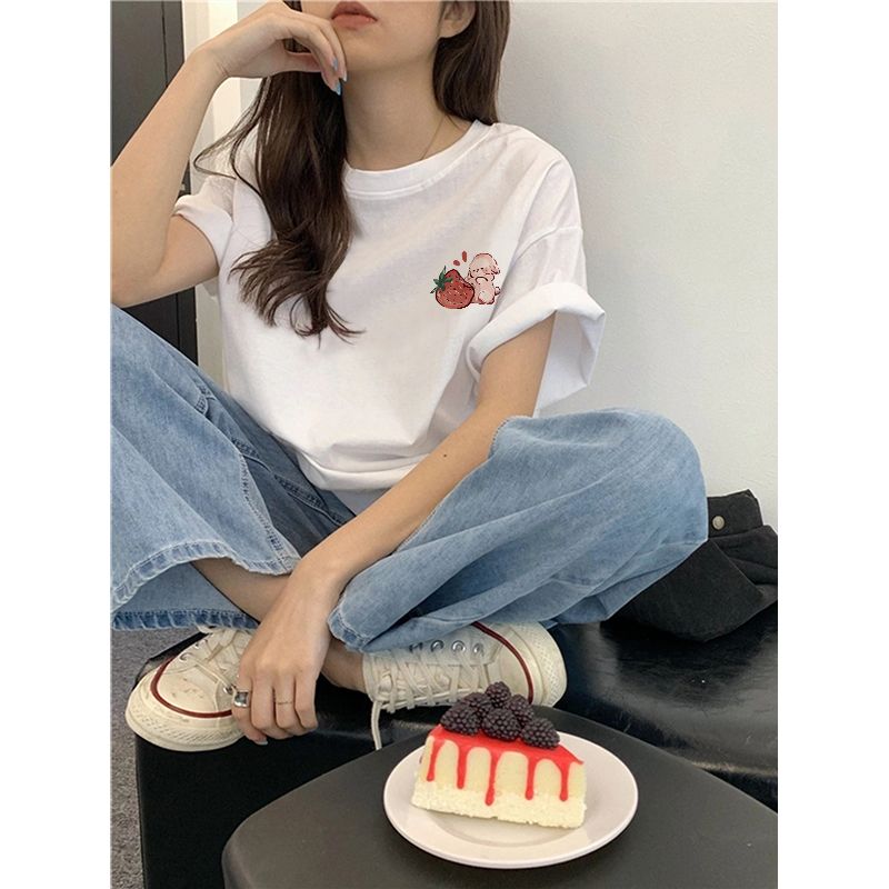 Oversized Strawberry Print Short Sleeve T-shirt