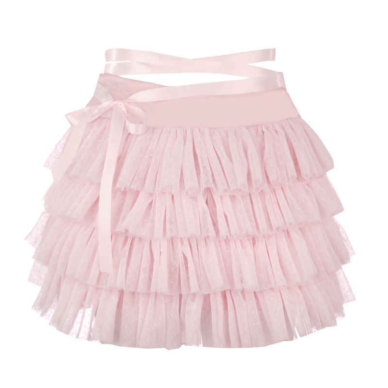 Sweet Bow Ruffle Layer Bandage A-Line Skirt